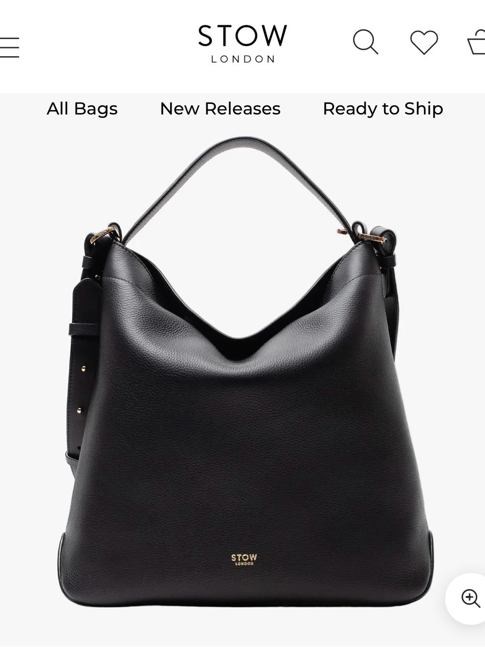 Stow of London Black Leather curve Bag - original larger size